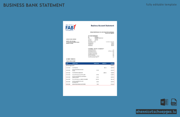 Beispiel eines Kontoauszugs der Firma First Abu Dhabi in den VAE (Word- und PDF-Datei)